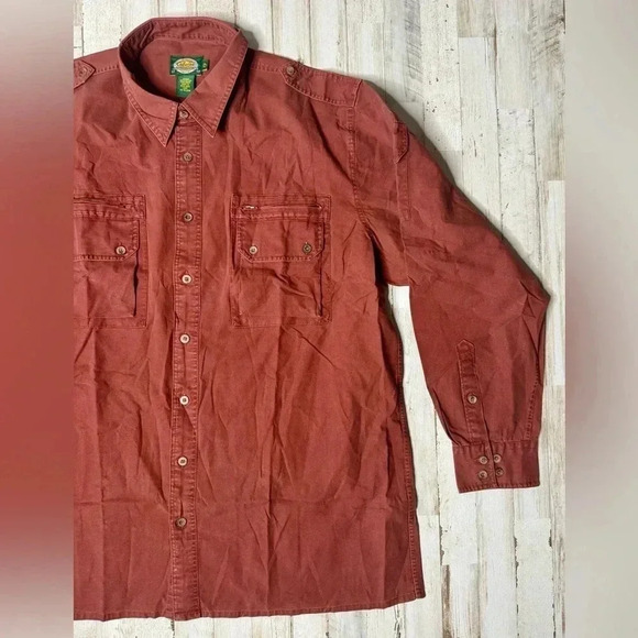 Cabelas Outdoor Gear Heavy Duty Twill Long sleeve Button Up Shirt 2XTall Maroon - Picture 2 of 13